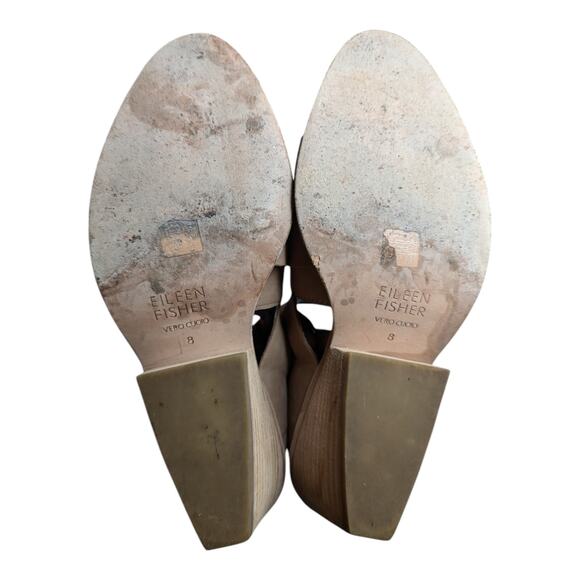 Eileen Fisher Jenkins Beige Nubuck Leather Criss Cross Block Heel Ankle Boots 8 - Picture 4 of 6